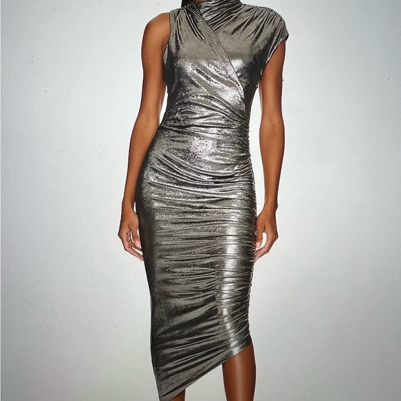 Misha Dresses & Skirts - Misha Metallic Silver Asymmetrical Dress